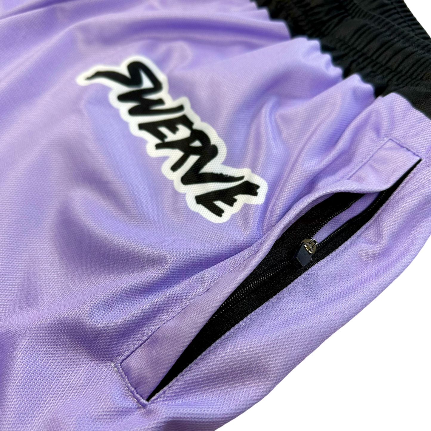 PURPLE RESPECT THE HUSTLE SHORTS